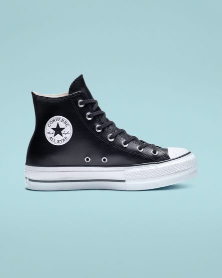 Zapatos Plataforma Converse Chuck Taylor All Star Lift Cuero Altas Mujer Negras Blancas | PE 5P408W